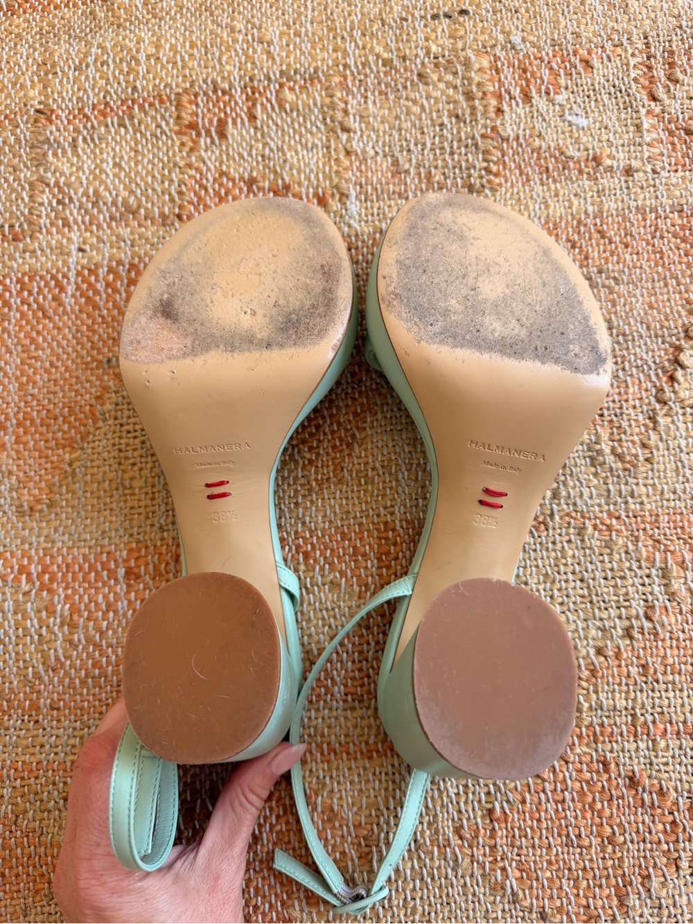 Halmanera Erika Leather Chunky Platfotm Sandals in Mint Aloe Leather Size 38.5 - Picture 6 of 12